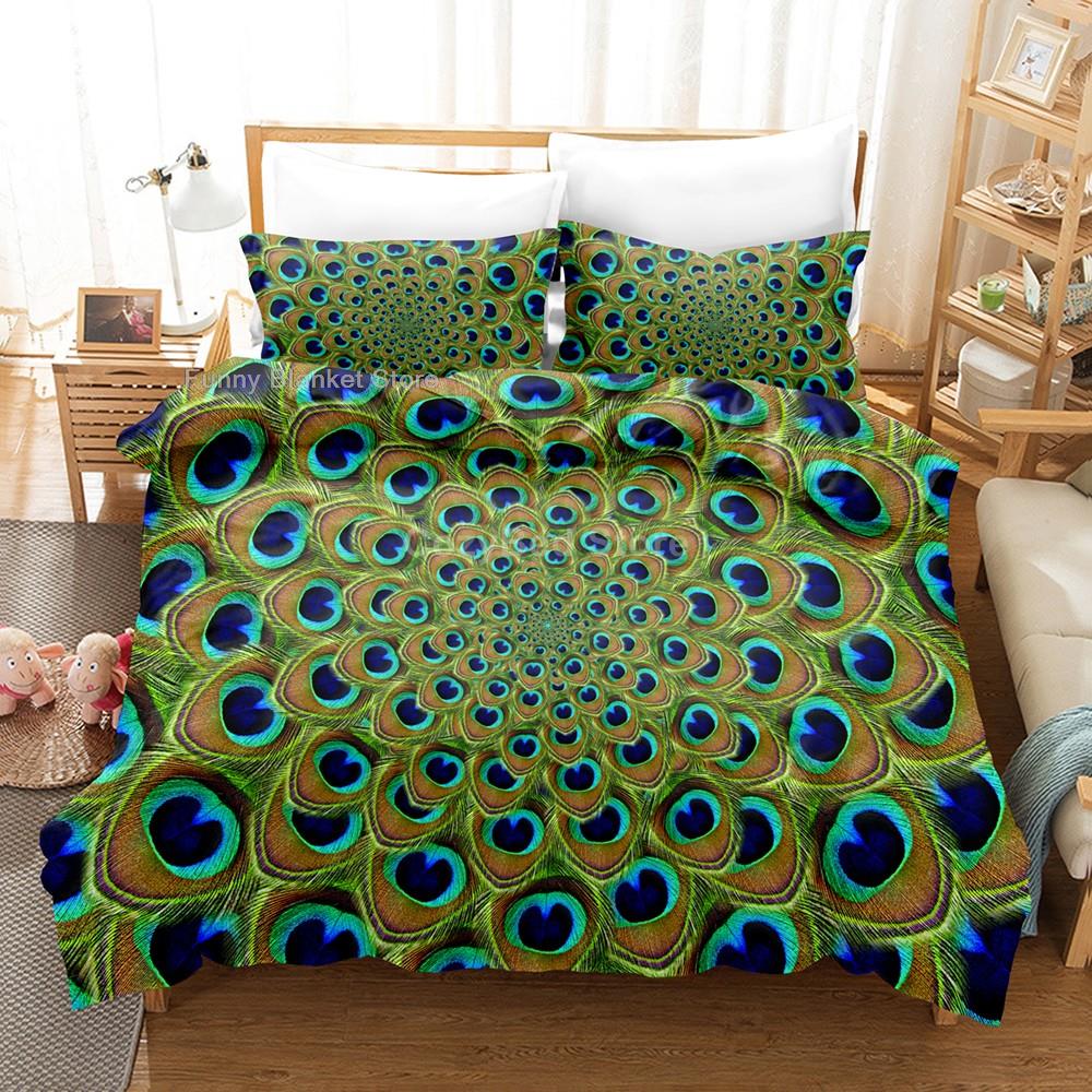 Комплект постельного белья Animal Peacock 3D, декорации, пододеяльник, комплекты, одеяло, постельное белье, подарок, двуспальная кровать, размер King Single, роскошь, мода, зеленый