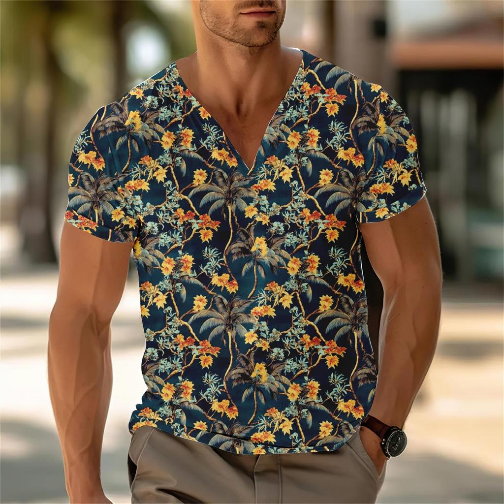 Мужской повседневный топ с V-образным вырезом и короткими рукавами, свободный повседневный модный топ для отдыха