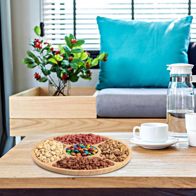 Деревянные разделенные сервировочные подносы Поднос для закусок 5 обеденных секций Миски для снеков Круглый сервировочный поднос Сервировочные блюда Идеально для вечеринок