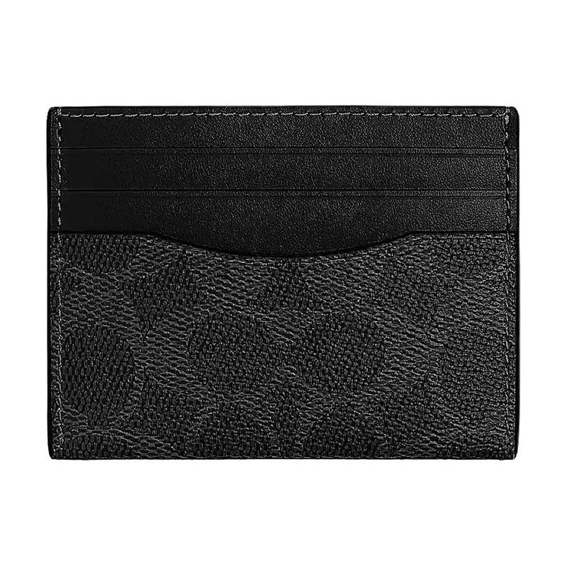 COACH card holder 10 Fashionable logo print contrasting design, artificial leather and cow leather holder, regular, women's style, gray Gray and black