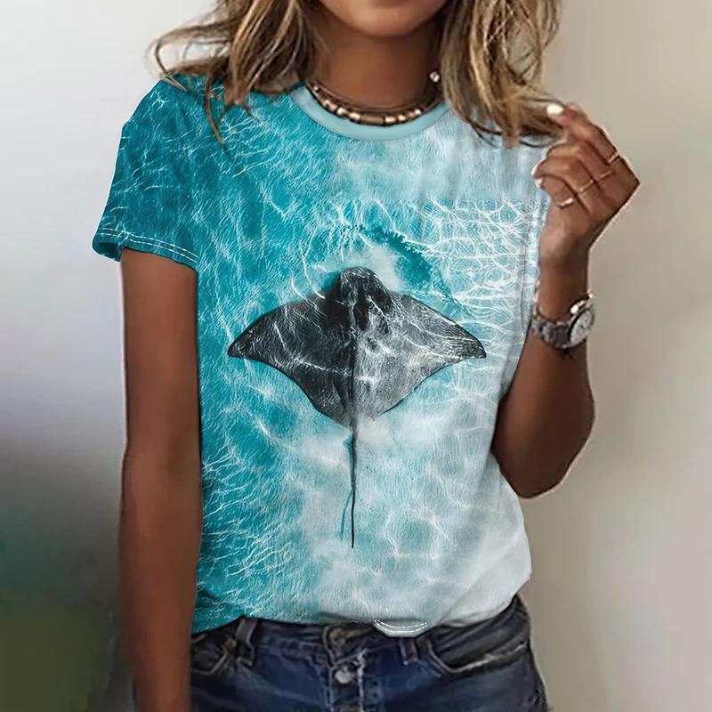 Мода Лето Черепаха 3D Принт Женская Уличная Одежда Повседневный Харадзюку Топы с Коротким Рукавом и Круглым Вырезом Одежда