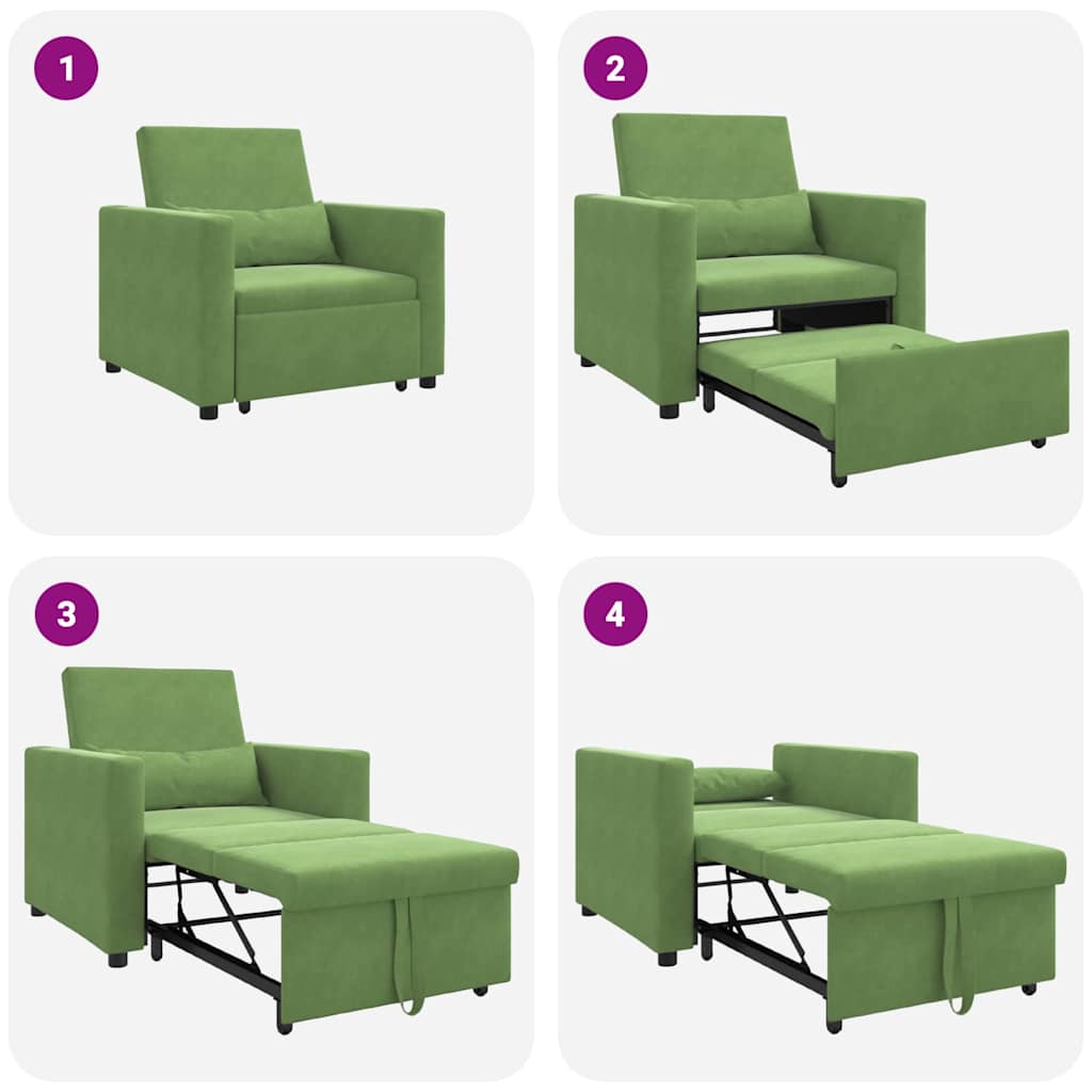 Extendable Single Sleeper Sofa with Casters Light Green Velvet