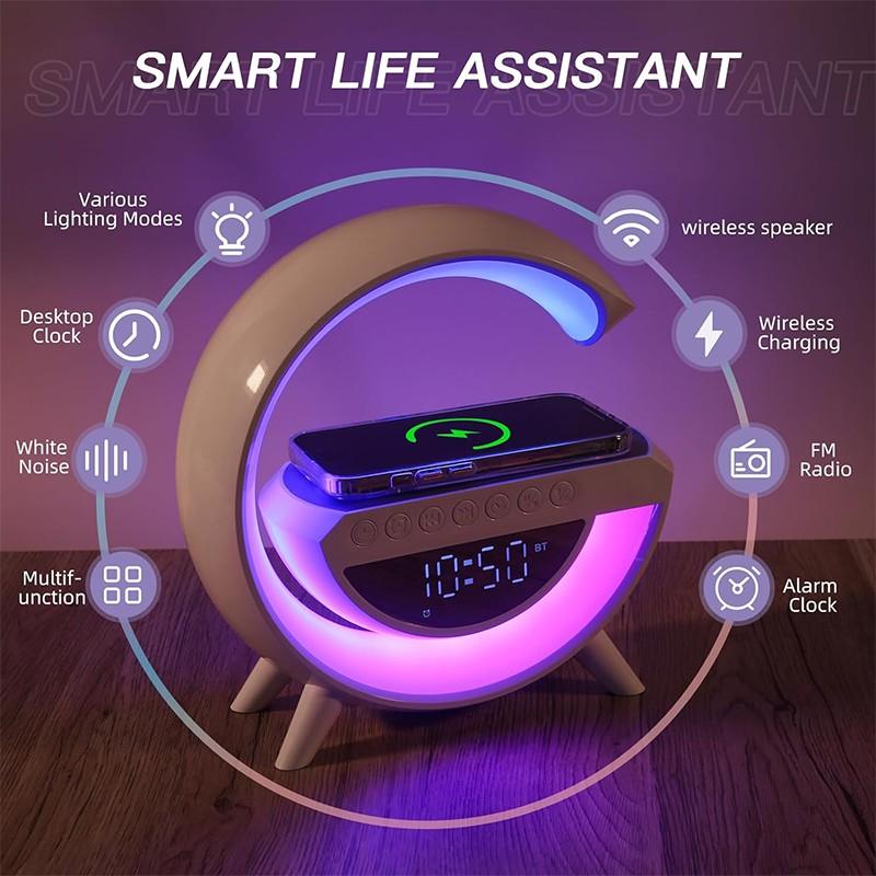 15W Phone Wireless Fast Charger Bluetooth Speaker Bedroom Desktop Clock Alarm Clock FM Radio With Ambient Light
