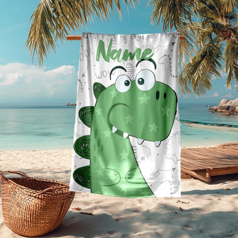 Custom Name Ultra-Soft Beach Towel with Dinosaur Theme,Ideal for Pool - Camping, Diving - Perfect Travel Essential, Vibrant Beach Towel.