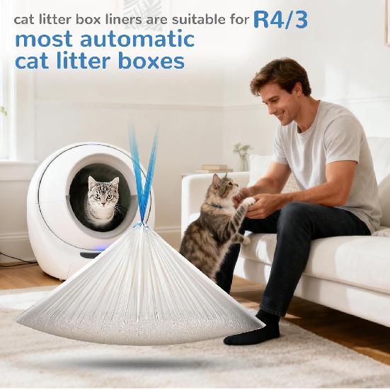 40 Pack Heavy-Duty Cat Litter Box Liners,For R4/3 and most Automatic Self-Cleaning Litter Boxes,Thick Leakproof Drawstring Cat Litter Bags (25.2" x