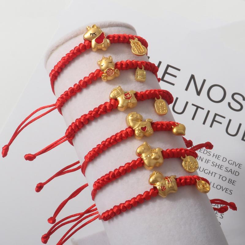 Браслет Зодиака Лошади на Новый год 2026, мультяшный браслет на красной нити, плетеный, для пары, для друга, новогодний подарок-благословение