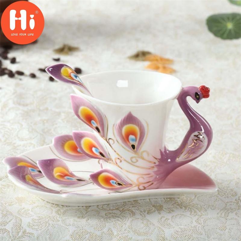 200 мл костяная Cna 3D цветная эмалевая кофейная чашка с изображением животных с блюдцем и ложкой керамические чашки для послеобеденного чая Drinkwkare