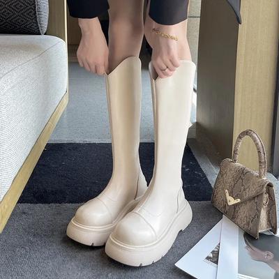 Высокие сапоги Весна и Осень для полных ног Французские на толстой подошве для маленьких мужчин с внутренней высотой, но до колена белые сапоги средней длины в рыцарском стиле для детей