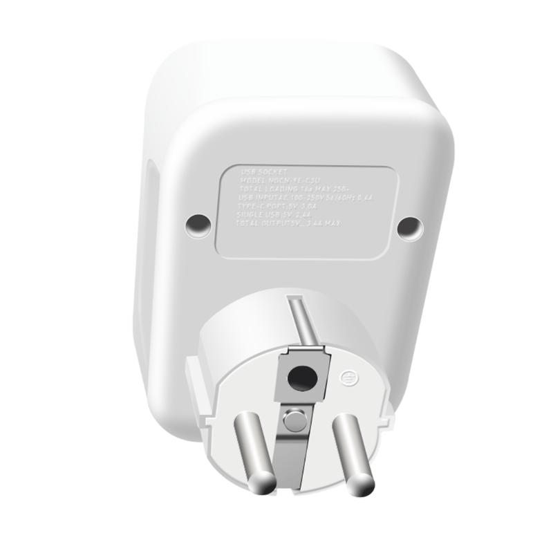 Розетка европейского стандарта, розетка немецкого стандарта, вилка 5-в-1, 3680 Вт, розетка высокой мощности с 3 портами USB QC 3.0, быстрая зарядка, 1 порт Type-C, адаптер питания 16 А