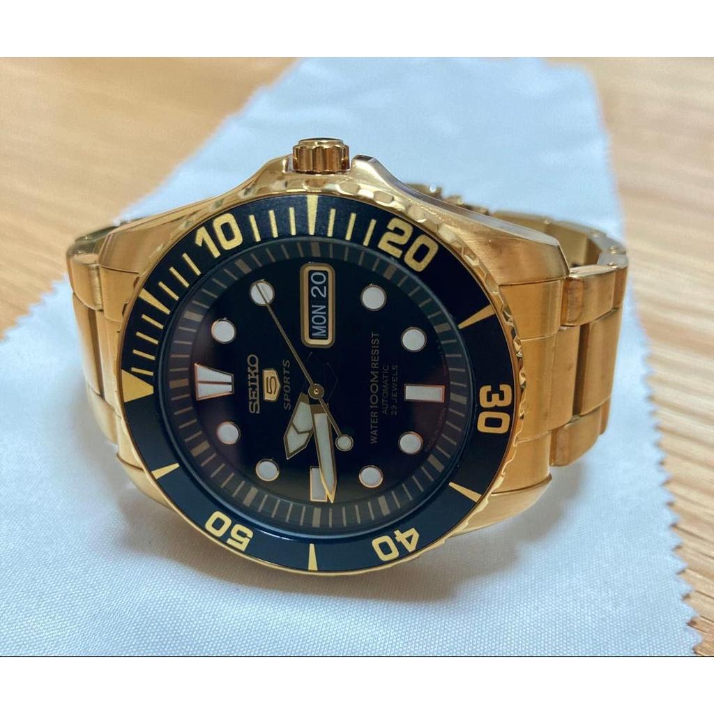 Used Rare! Scarce! SEIKO 5 SPORTS Automatic Overseas Model Gold Made in Japan SNZF22J1