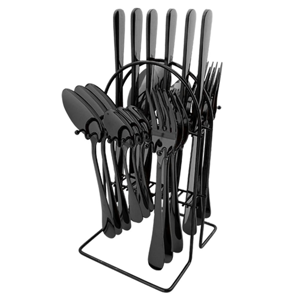 24 шт. золотой набор столового серебра с держателем, роскошная посуда из нержавеющей стали, обеденный нож, вилка, ложка, столовые приборы, набор столовых приборов со стойкой для хранения