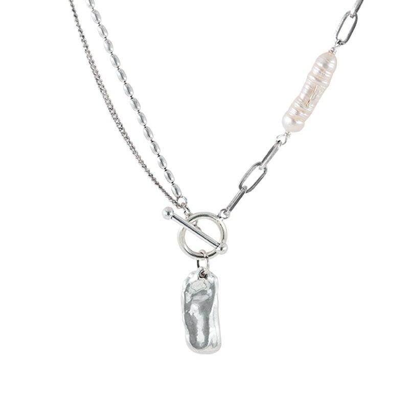 Ожерелье из стерлингового серебра 925 пробы с нерегулярным жемчугом в стиле барокко для женщин, геометрическое ожерелье с застежкой OT, вечерние украшения, новинка