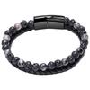 Chrome Crane Men's Bracelet with Natural Stones and Leather, Stylish Jewelry Accessory, WB117 (03.Gray)