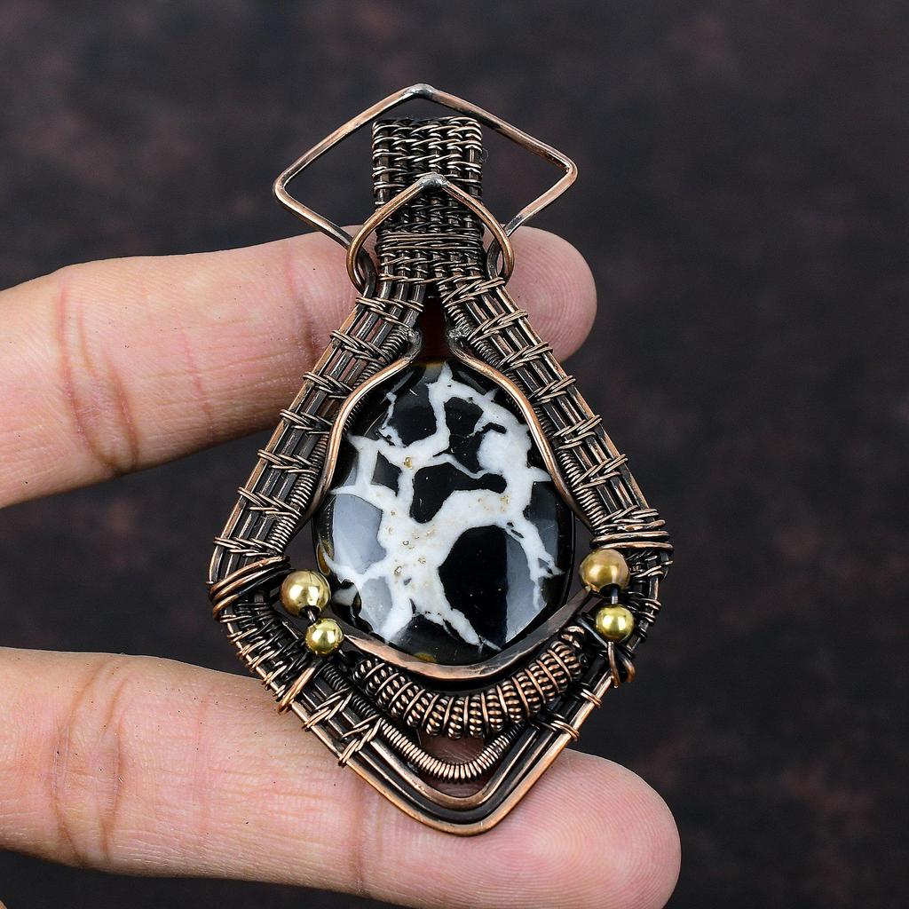 Moroccan Mud Crack Fossil Pendant Copper Wire Wrapped Handmade Pendant Copper Pendant Gemstone Jewelry Wire Wrapped Pendant Gift For Mother