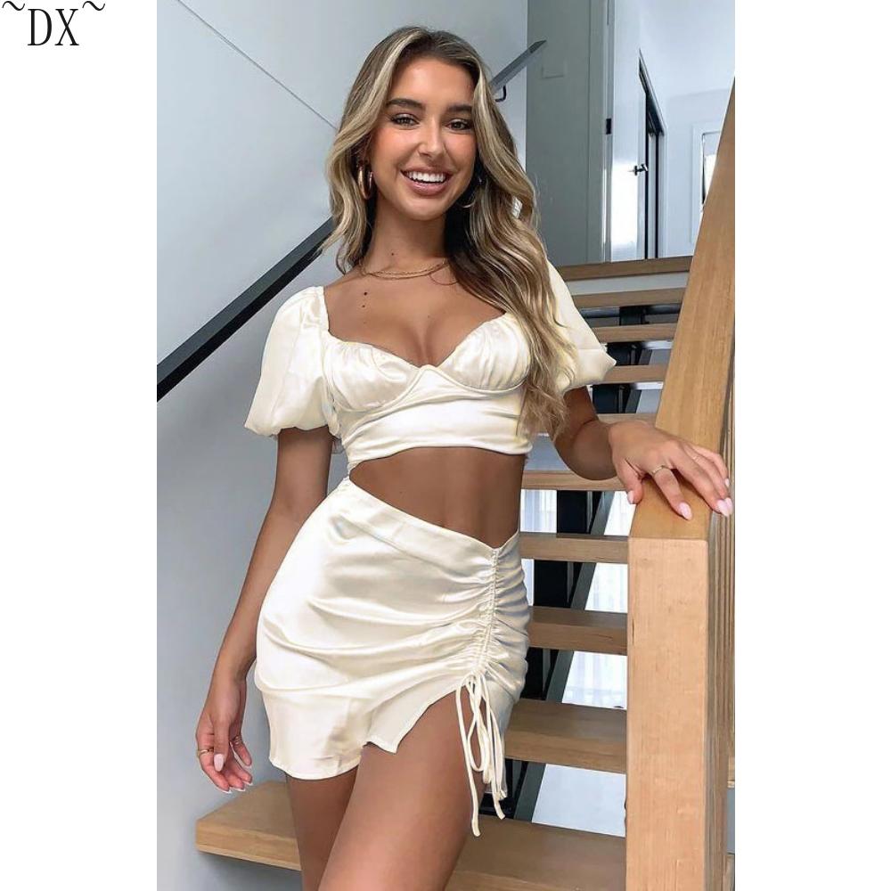 DX ~ ~ однотонная плиссированная юбка на бедрах с запахом, европейская и американская сексуальная атласная полуюбка с высокой талией на молнии, женское летнее платье