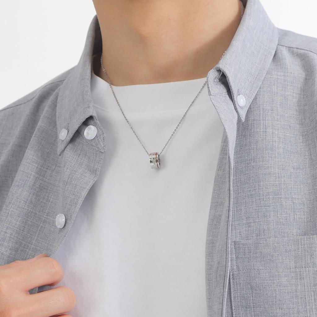 Pair Necklace Set of 2 Cat Red Thread Heart Circle Baby Ring Allergy Free Surgical Stainless Steel 316L Couple Anniversary Birthday Gift [White