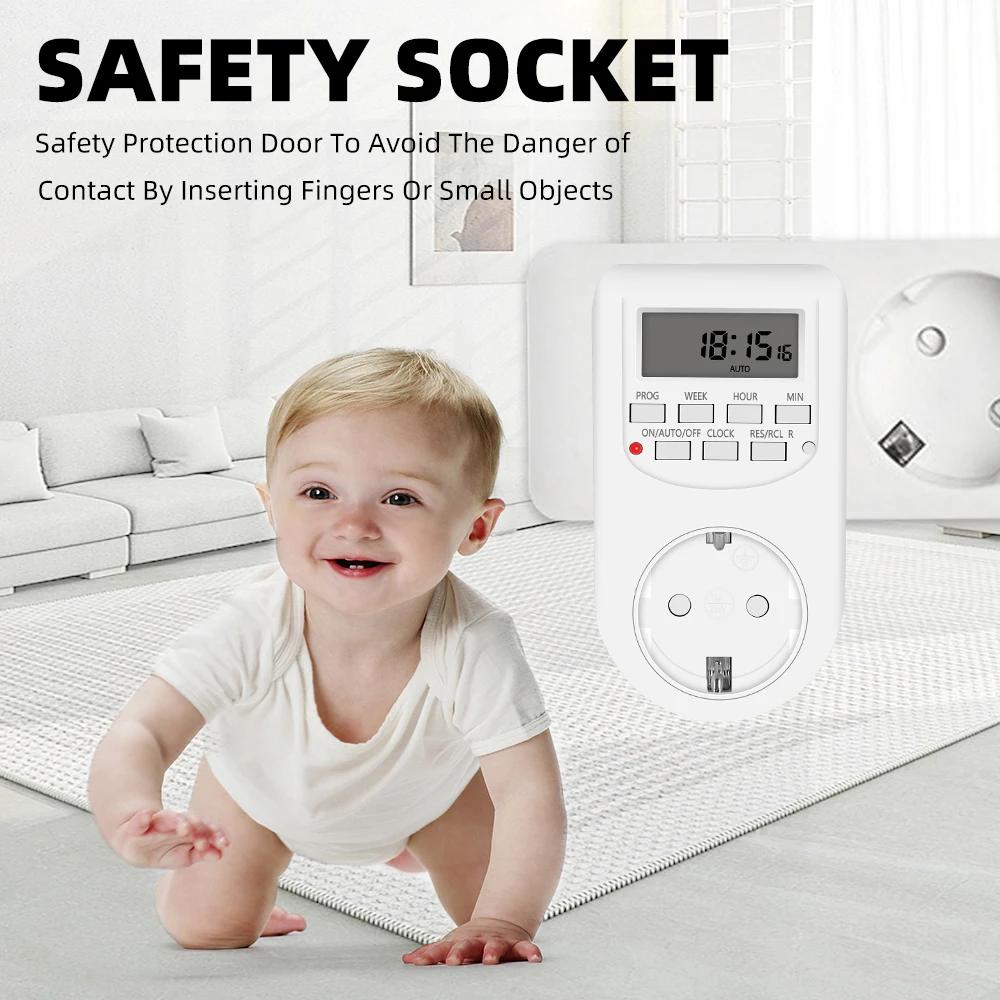 Таймер-переключатель с европейской вилкой, цифровая розетка, энергосберегающая, регулируемая, кухонная розетка с таймером, программируемая по часам в неделю