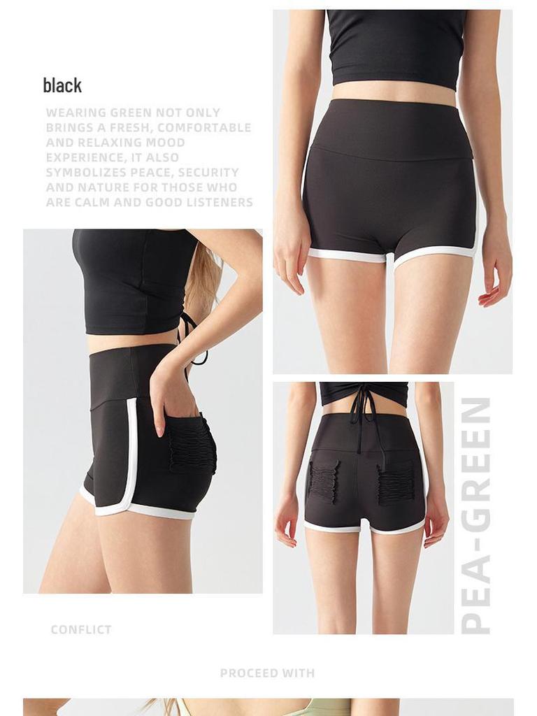 Летние женские шорты для йоги с цветовыми блоками, высокой талией и эффектом пуш-ап, с карманами, для бега, тенниса и фитнеса