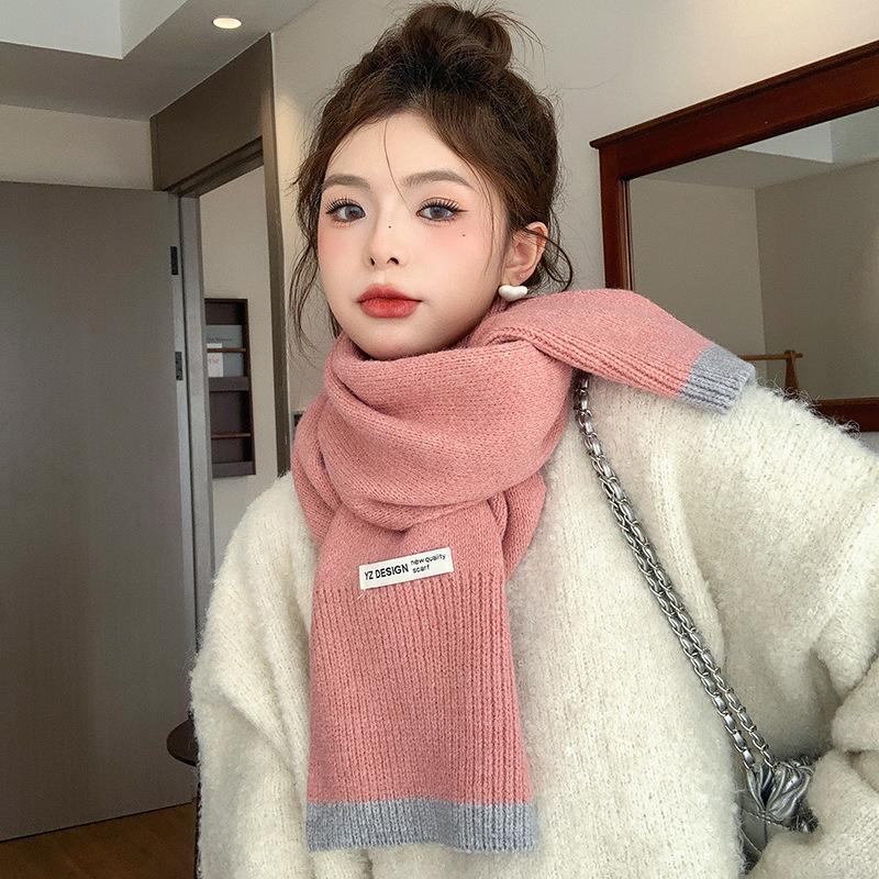 Вязаный шерстяной шарф в японском и корейском стиле для женщин - Теплая зимняя манишка, Идеальный новогодний красный рождественский подарок