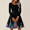 Women's Casual Fashion Round Neck Long Sleeve Christmas Printed Party Vintage Long Dresses