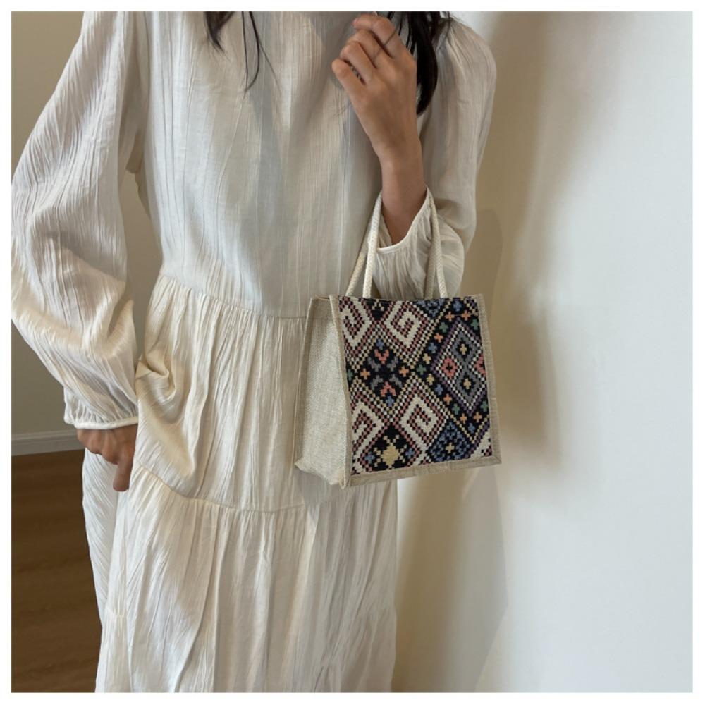 JMXD-этнический стиль Холщовая сумка, летняя мода, портативная льняная сумка для ланча, сумка Bento, ручная сумка для мамы