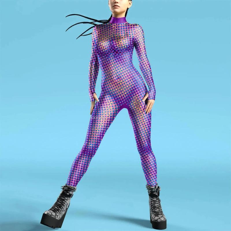 Women's Bodysuit Role Play Robot Adult Costume Colorful Texture Print Bodysuit Clothing Halloween Carnival Costume 2025