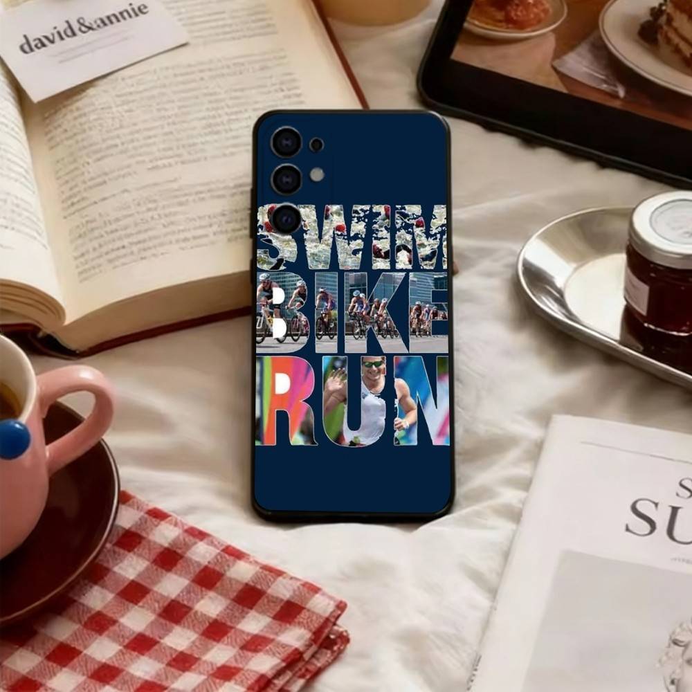 Triathlon Swim Bike Run Phone Case For Samsung S25,S24,S21,S22,S23,S30,Ultra,S20,Plus,Fe,Lite,Note,10,Black Cover