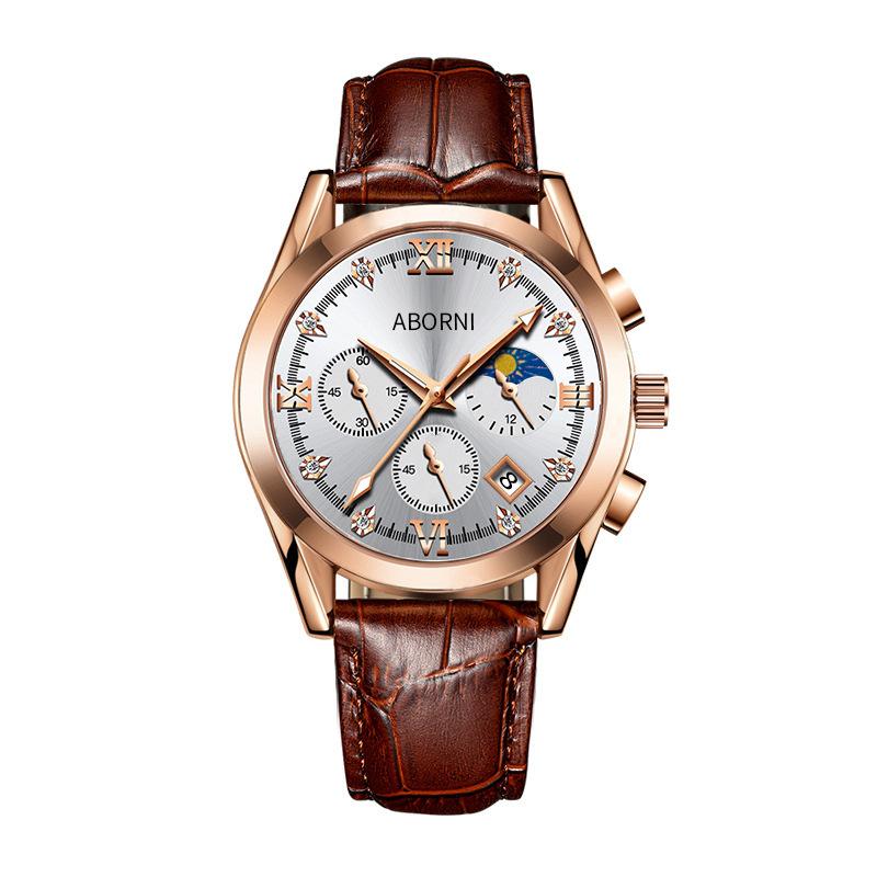 ABORNI Роскошные мужские наручные часы с хронографом, водонепроницаемые, светящиеся, мужские часы из кожи, высококачественные спортивные кварцевые часы для мужчин