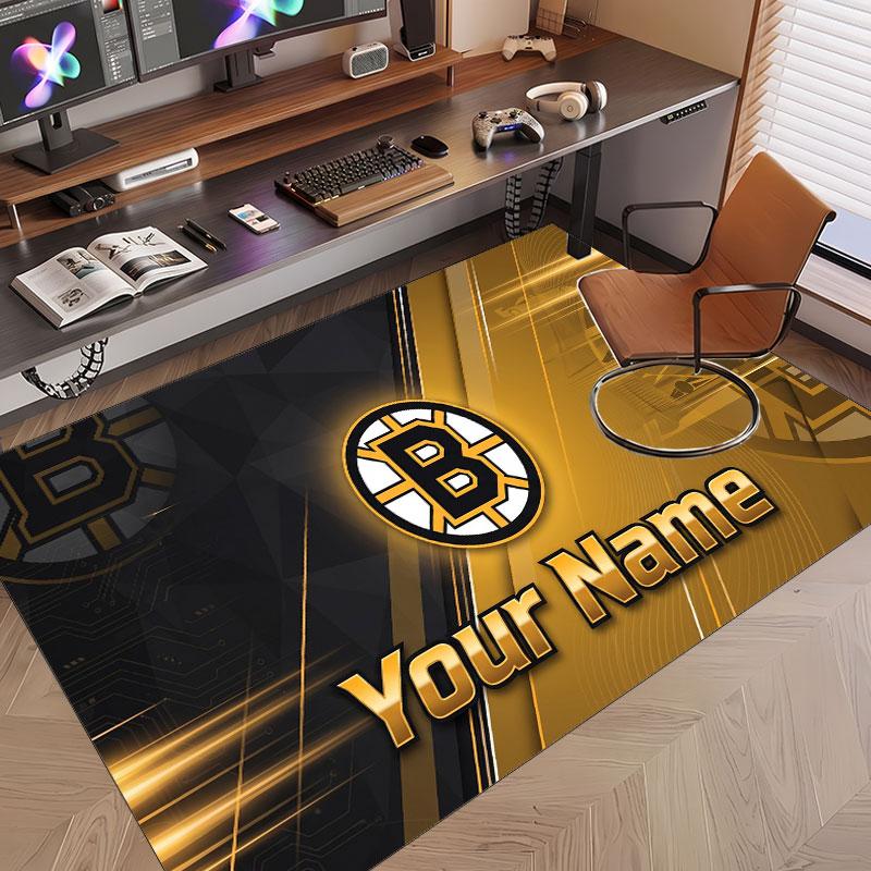 Индивидуальный ковер с принтом узора Boston Bruins, именем и текстом, мягкий, нескользящий напольный ковер для домашнего интерьера