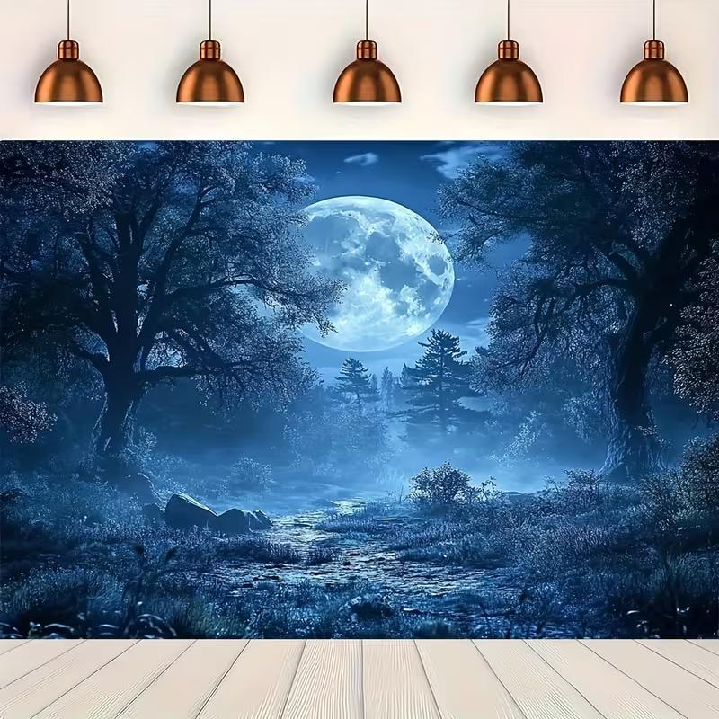 2D гобелен «Лунная туманная роща» Магическая ночная природа Настенное искусство