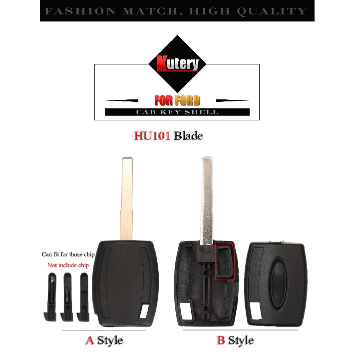 jingyuqin 10PCS/Lot Transponder Key Shell Case Cover For Ford Fiesta Mondeo Focus C-Max S-Max Galaxy Kuga HU101 Without Chip