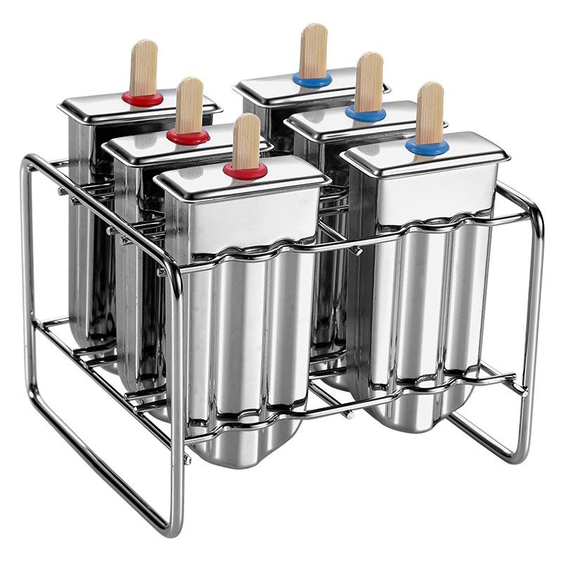 Stainless Ice Cream Mold 6 Holes Popsicle Molds DIY Fruit Ice Cream Stick Rack