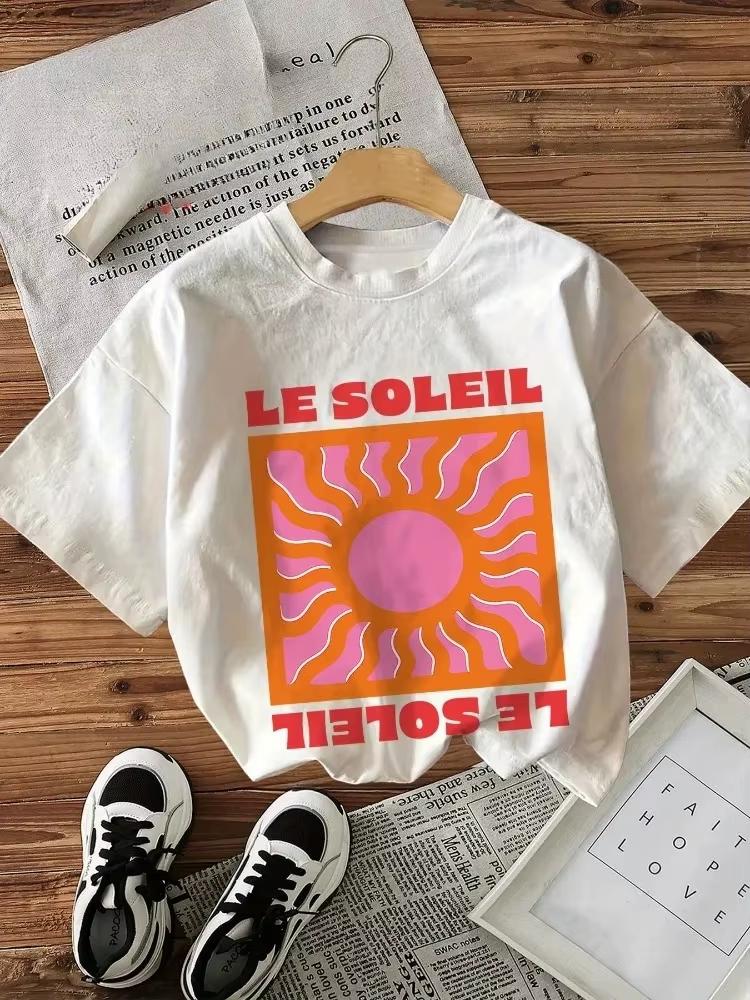 Retro Style Sun Text Le Soleil Printed Unisexs Pure Short Sleeved Round Neck Fashionable TShirt Street Wear Harajuku Y2k Top