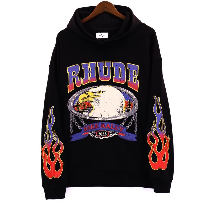 Rhude-style Geometric Hooded Sweatshirt Men Women Loose Fit Fall Winter