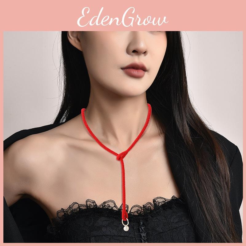 Handmade Pearl Pendant Necklace Elegant Red String Long Geometric Design For Women
