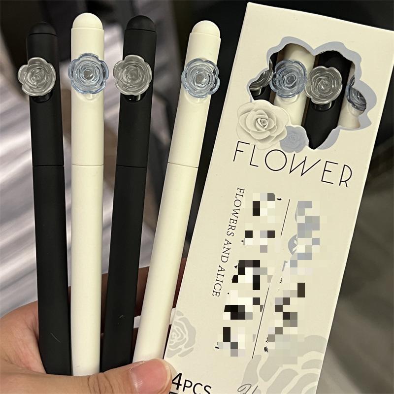 4pcs Kawaii Gel Pens Black Ink CS Tip Can Rotate Out Of Refill Write Smoothly Aesthetic Stationery Ballpoint Pen School Supplies