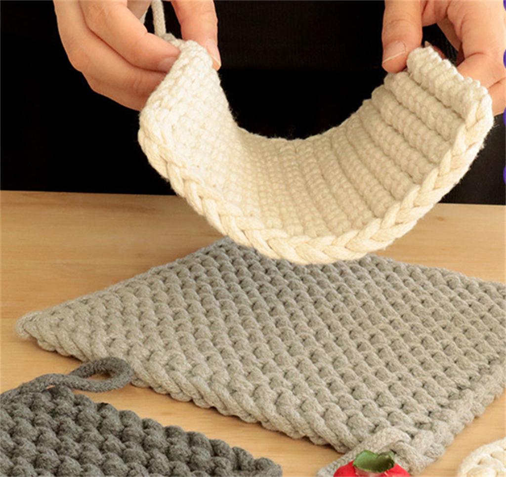 Pot Holder, Kitchen Essential, Cotton, Heat Resistant Crocheted Potholder With Hanging Loops Square Hot Pads For Kitchen, Cooking And Baking