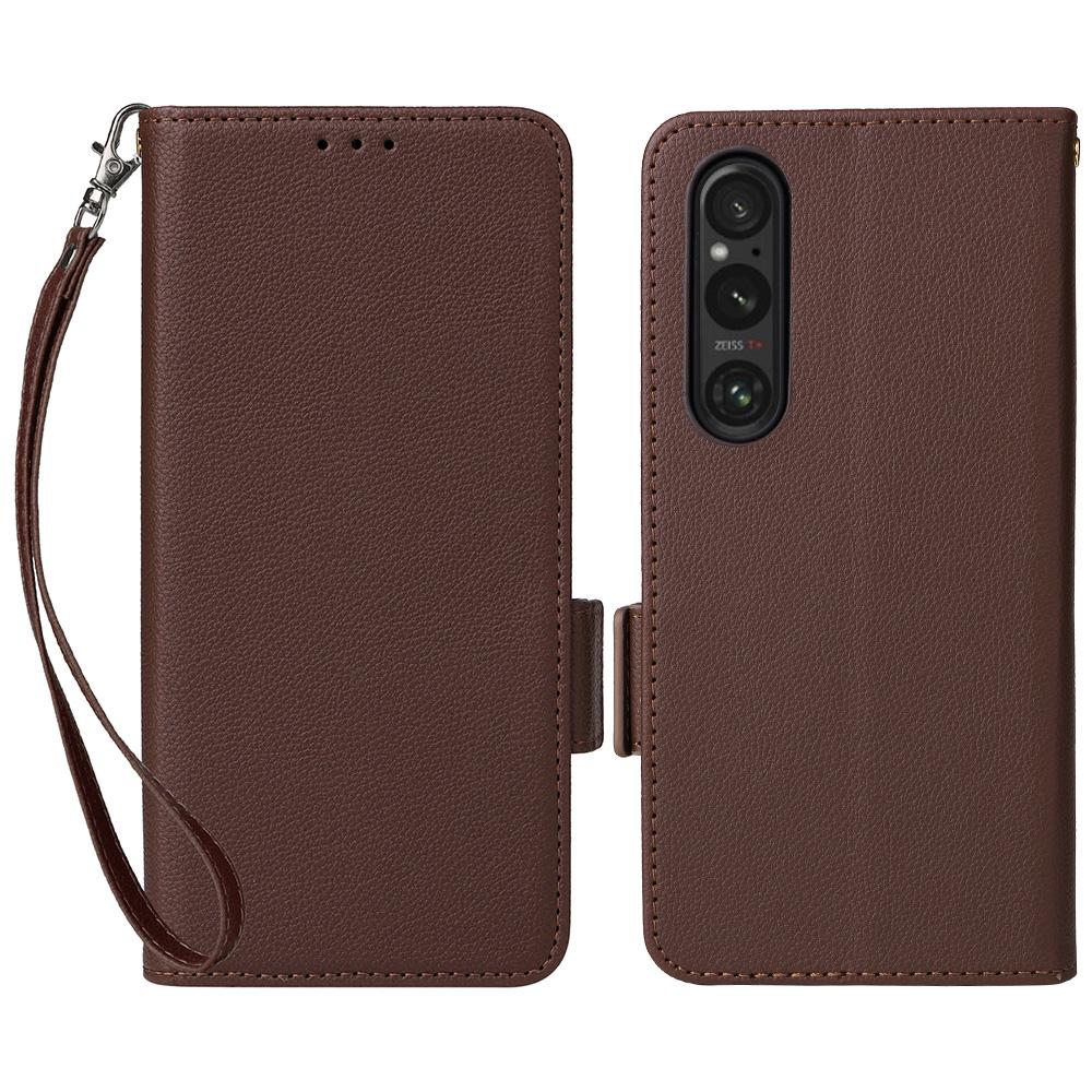 Чехол для Sony Xperia 1 VI с ремешком на запястье, текстура личи, ПУ кожа, кошелек, чехол для телефона