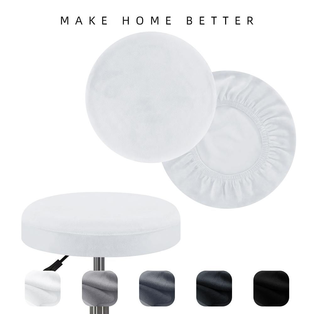 Premium Silver Fox Velvet Round Stool Cover Elastic Universal Bar Seat Cover Slip Resistant Protective Chair Slipcover