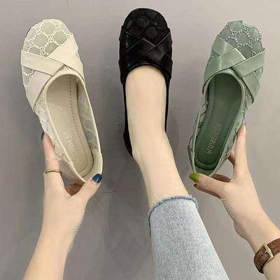 Женские сетчатые туфли Net shoes 2025 весна и лето новые дышащие и легкие туфли на плоской подошве с мягкой подошвой с мелким вырезом, на один педаль, с круглым носком, туфли-бини