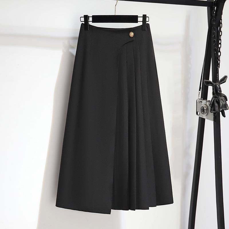 Французская серая плиссированная миди-юбка А-силуэта неправильной формы - Высокая талия, Лето 2025