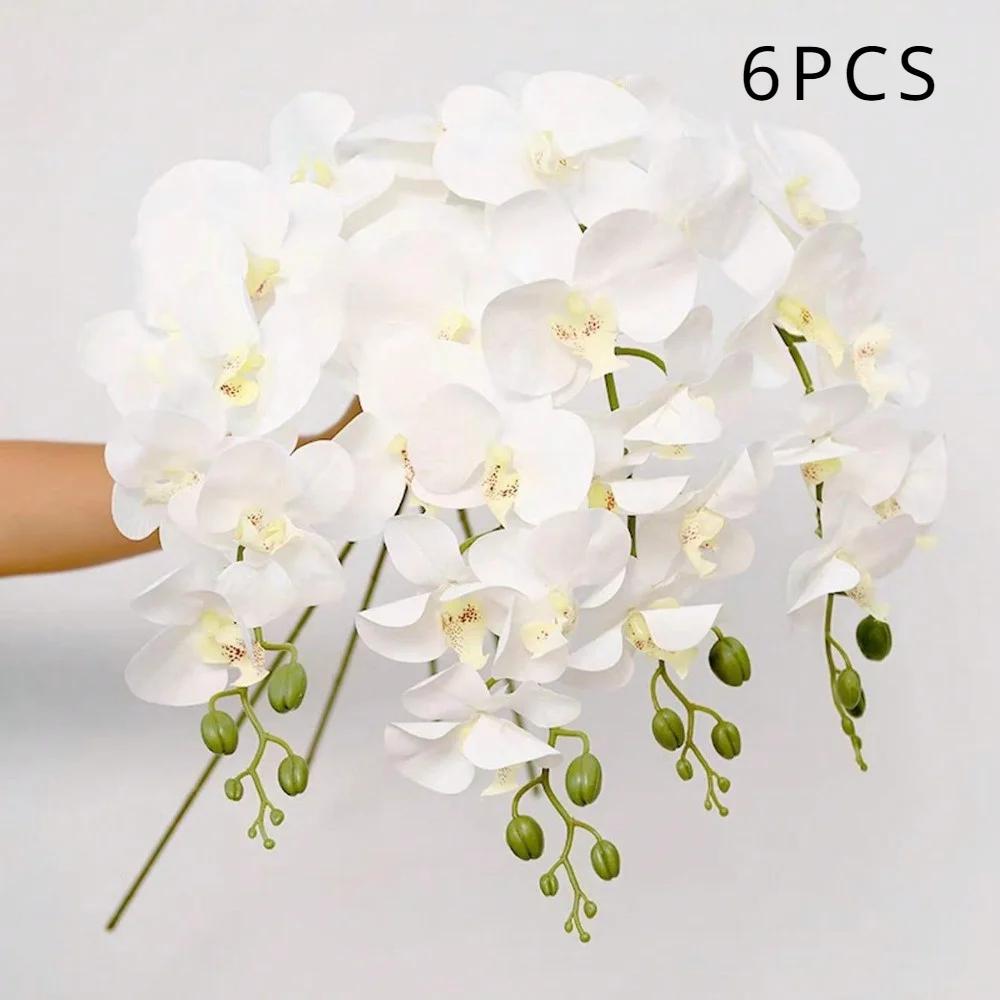 6pcs Lifelike Artificial Orchids - 9 Blooms Each, Silk Butterfly Orchid Stems for Elegant Home & Wedding Decor Perfect Gift