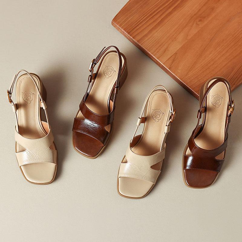 Женские босоножки в винтажном стиле, модные босоножки на высоком каблуке с квадратным носком и ремешком на щиколотке, летние повседневные кожаные босоножки на блочном каблуке