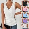 Tank Tops for Women Casual Deep V-Neck Solid Color Vest Blouses Summer Fashion Buttoned Rucked Hollow-Out Sleeveless Tops