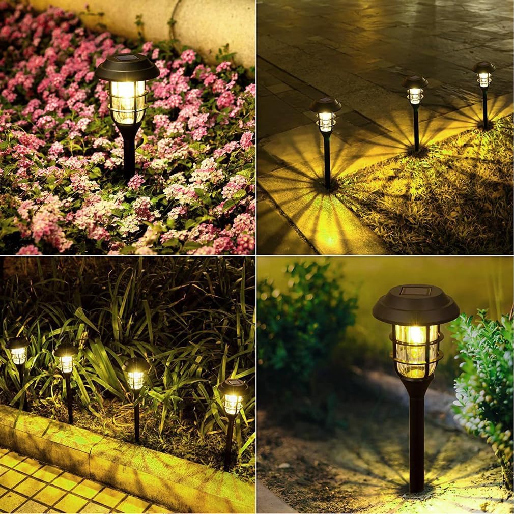 Potphieé Solar Lights, Outdoor Garden Lights, Waterproof, Set of 4, Stylish, Solar-Powered, Automatic OnOff, Recessed, Suitable for Lawns, Flower