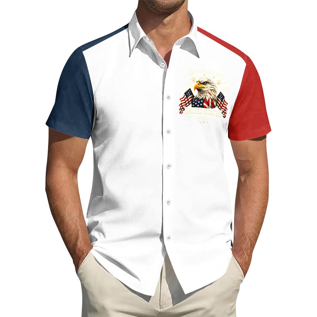 Men's Independence Day Printed Collared Top Men's Casual Sports Short-Sleeve Shirt