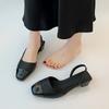 Fashion Sandals Women's Fashion Casual Square Toe Back Empty Splicing Wrapped Head Anti-slip Wear-resistant Kitten Heel Shoes