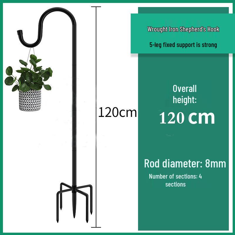 Wrought Iron Shepherd's Hook: Outdoor Garden String Light Support Pole for Courtyard and Balcony.