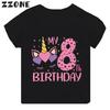 My 1 2 3 4 5 6 7 8 9 th Years Birthday Unicorn Print Cute Girls Clothes Summer Short Sleeve Kids T shirt Baby Boys TShirts