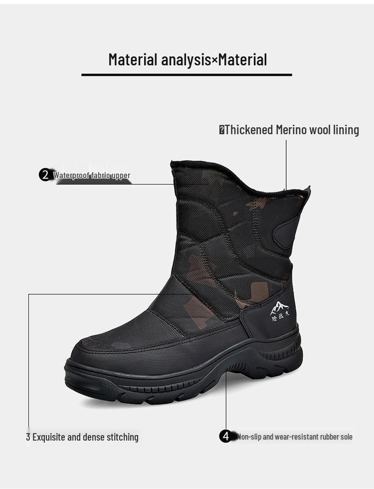 Мужские черные высокие зимние сноубутсы - Утепленные, Нескользящие, Теплый хлопок, На молнии